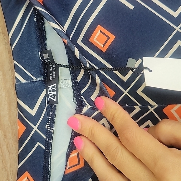 NWT Zara Navy Blue Geometric Printed Wide Leg Pants Size Small - Picture 3 of 5